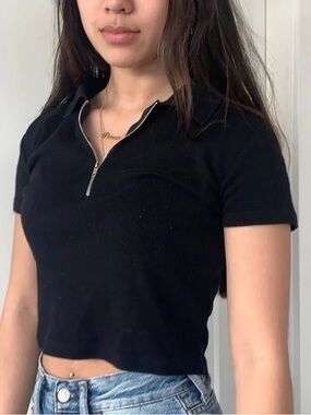 Brandy Melville Black Zippered Polo Short Sleeve